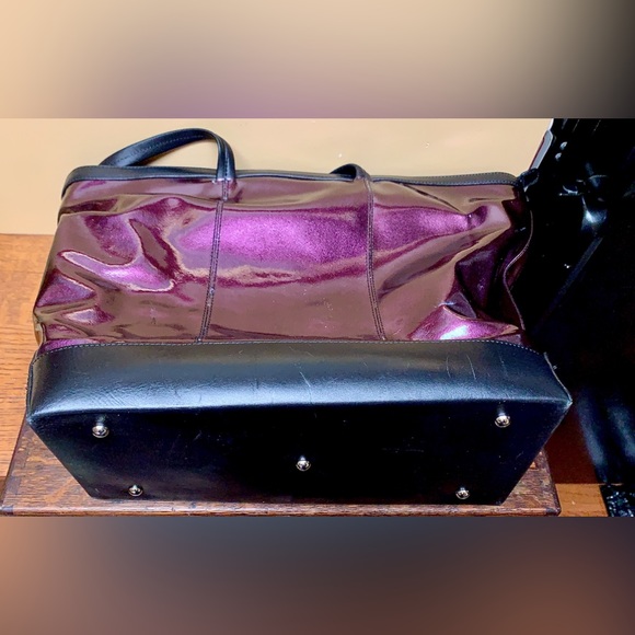 LODIS Black Leather Purple Aluminum Flash Laptop Tote Overnight Handbag Purse - Picture 10 of 16